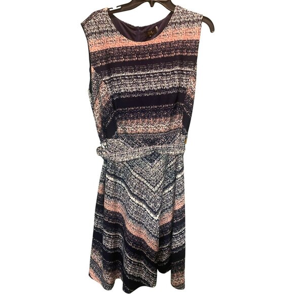 ILE New York Womens Plus Size 18 Peach and Blue Sleeveless Stretch Midi Dress Wi - Picture 1 of 10